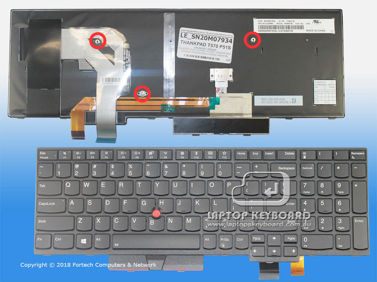 LENOVO THINKPAD T570 P51S US REPLACE KEYBOARD BLK/BL SN20M07934 - Click Image to Close